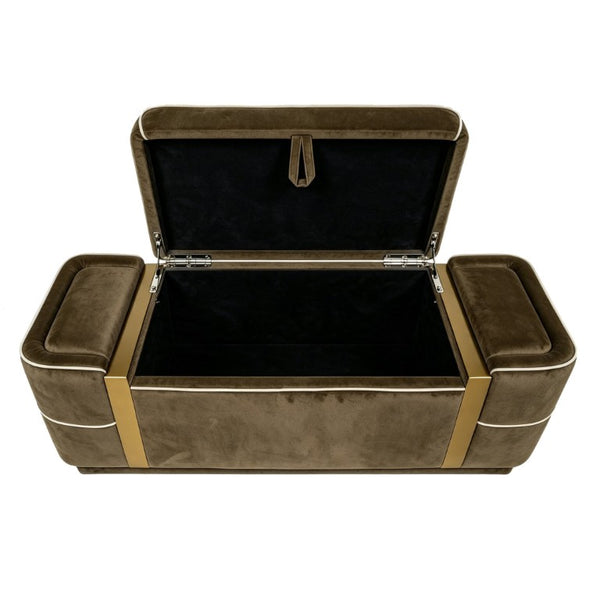 English Elm Modern Velvet Storage Ottoman Bench with Gold Accents for Bedroom or Entryway Brown N719P497054D
