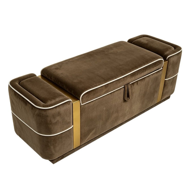 English Elm Modern Velvet Storage Ottoman Bench with Gold Accents for Bedroom or Entryway Brown N719P497054D