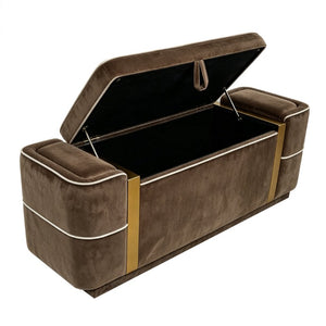 English Elm Modern Velvet Storage Ottoman Bench with Gold Accents for Bedroom or Entryway Brown N719P497054D