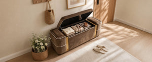 English Elm Modern Velvet Storage Ottoman Bench with Gold Accents for Bedroom or Entryway Brown N719P497054D