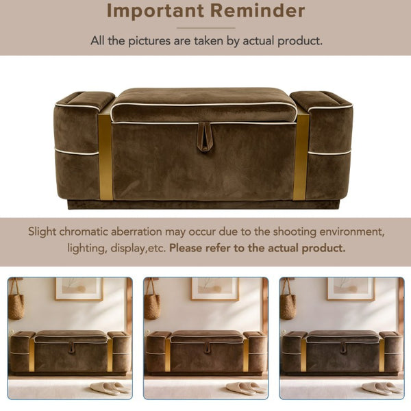 English Elm Modern Velvet Storage Ottoman Bench with Gold Accents for Bedroom or Entryway Brown N719P497054D