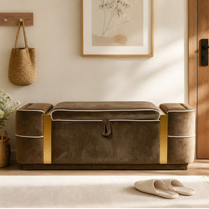 English Elm Modern Velvet Storage Ottoman Bench with Gold Accents for Bedroom or Entryway Brown N719P497054D