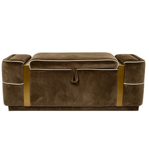 English Elm Modern Velvet Storage Ottoman Bench with Gold Accents for Bedroom or Entryway Brown N719P497054D