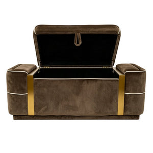 English Elm Modern Velvet Storage Ottoman Bench with Gold Accents for Bedroom or Entryway Brown N719P497054D