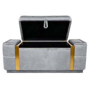 English Elm Modern Velvet Storage Ottoman Bench with Gold Accents for Bedroom or Entryway Grey N719P497054E