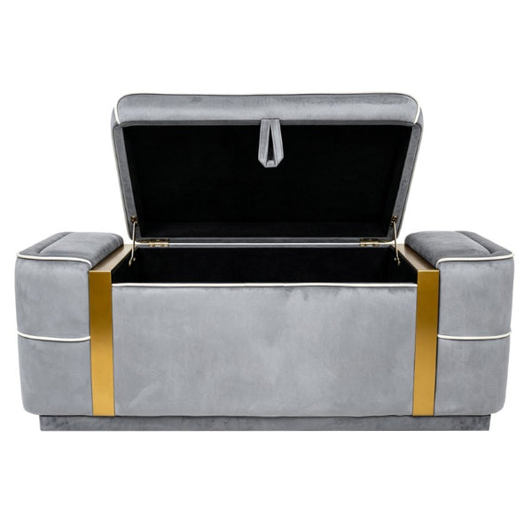 English Elm Modern Velvet Storage Ottoman Bench with Gold Accents for Bedroom or Entryway Grey N719P497054E