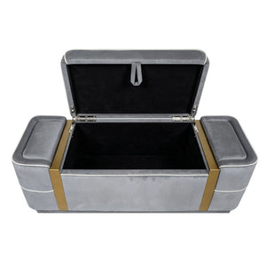 English Elm Modern Velvet Storage Ottoman Bench with Gold Accents for Bedroom or Entryway Grey N719P497054E