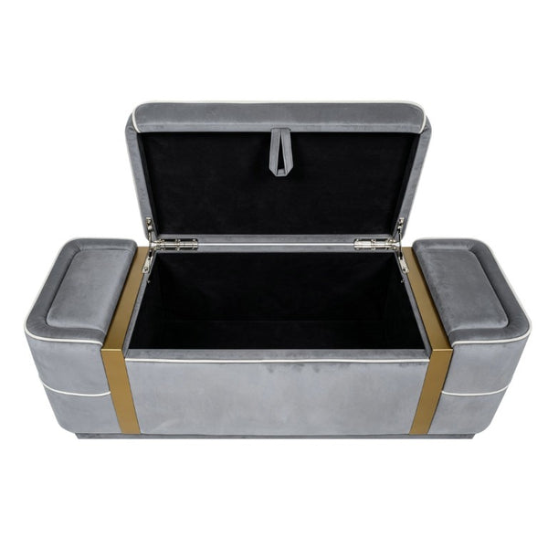 English Elm Modern Velvet Storage Ottoman Bench with Gold Accents for Bedroom or Entryway Grey N719P497054E