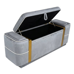 English Elm Modern Velvet Storage Ottoman Bench with Gold Accents for Bedroom or Entryway Grey N719P497054E