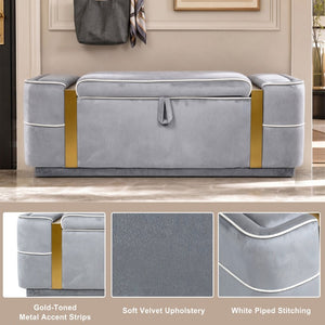 English Elm Modern Velvet Storage Ottoman Bench with Gold Accents for Bedroom or Entryway Grey N719P497054E