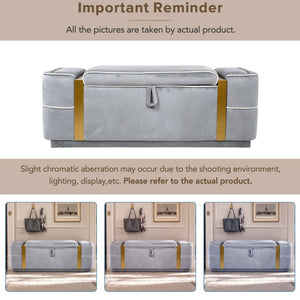 English Elm Modern Velvet Storage Ottoman Bench with Gold Accents for Bedroom or Entryway Grey N719P497054E