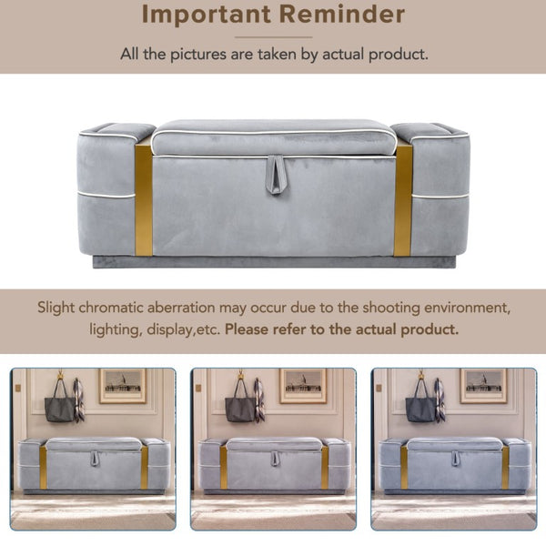English Elm Modern Velvet Storage Ottoman Bench with Gold Accents for Bedroom or Entryway Grey N719P497054E