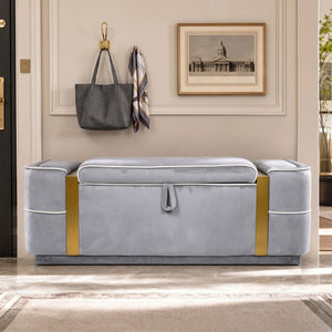 English Elm Modern Velvet Storage Ottoman Bench with Gold Accents for Bedroom or Entryway Grey N719P497054E