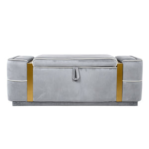 English Elm Modern Velvet Storage Ottoman Bench with Gold Accents for Bedroom or Entryway Grey N719P497054E