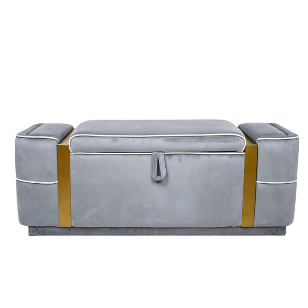 English Elm Modern Velvet Storage Ottoman Bench with Gold Accents for Bedroom or Entryway Grey N719P497054E