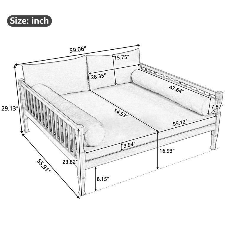 English Elm Outdoor Acacia Wood Convertible Daybed Sofa with Water Resistant Cushions for Patio Beige/Teak N719P534795A