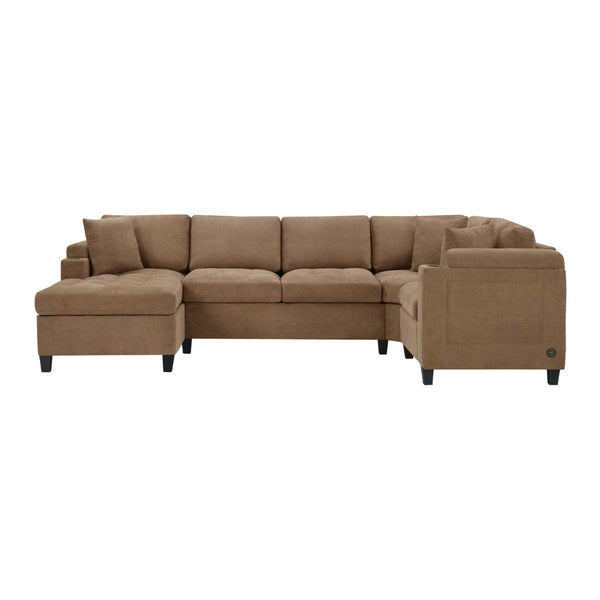 English Elm Modern U-shaped Chenille Sectional Sofa with Usb Ports Storage and Cup Holders N719S002150D