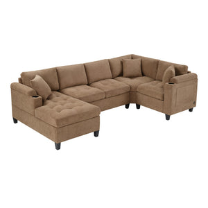 English Elm Modern U-shaped Chenille Sectional Sofa with Usb Ports Storage and Cup Holders N719S002150D