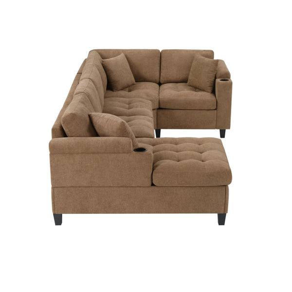 English Elm Modern U-shaped Chenille Sectional Sofa with Usb Ports Storage and Cup Holders N719S002150D