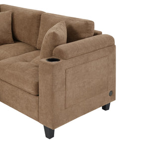 English Elm Modern U-shaped Chenille Sectional Sofa with Usb Ports Storage and Cup Holders N719S002150D
