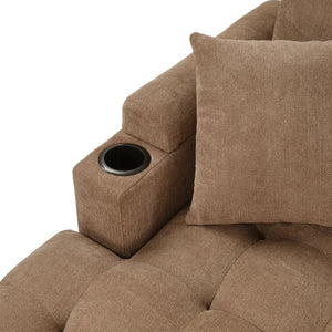 English Elm Modern U-shaped Chenille Sectional Sofa with Usb Ports Storage and Cup Holders N719S002150D