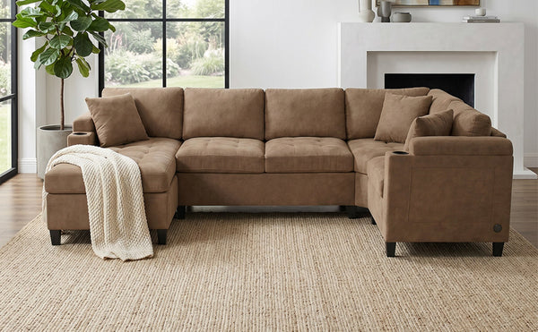 English Elm Modern U-shaped Chenille Sectional Sofa with Usb Ports Storage and Cup Holders N719S002150D