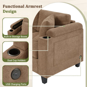 English Elm Modern U-shaped Chenille Sectional Sofa with Usb Ports Storage and Cup Holders N719S002150D