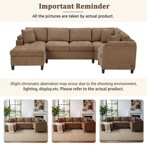 English Elm Modern U-shaped Chenille Sectional Sofa with Usb Ports Storage and Cup Holders N719S002150D
