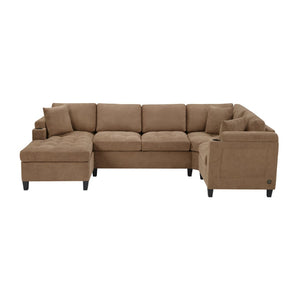 English Elm Modern U-shaped Chenille Sectional Sofa with Usb Ports Storage and Cup Holders N719S002150D