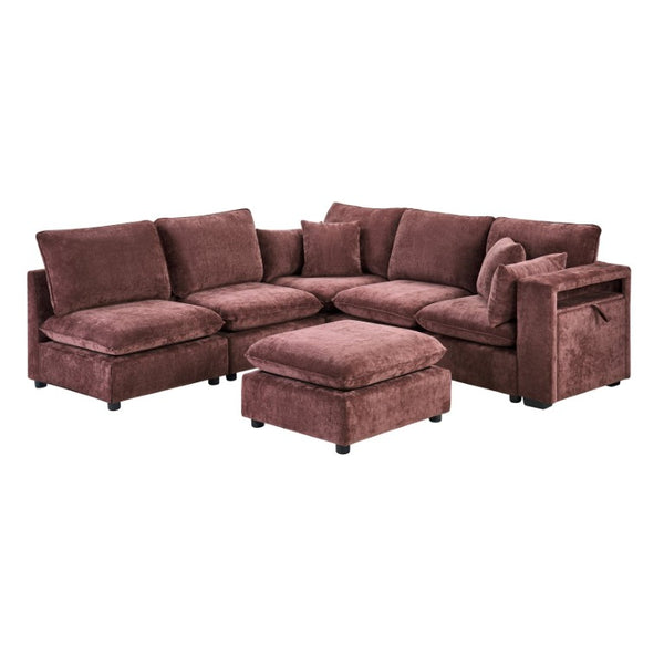 English Elm Modern Chenille Modular Sectional Sofa with USB Charging Storage Armrests and Sleeper N719S002300J