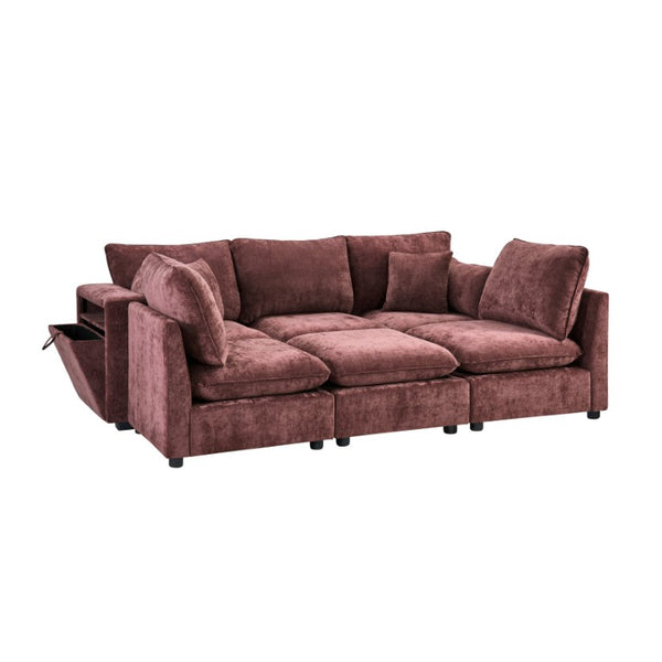 English Elm Modern Chenille Modular Sectional Sofa with USB Charging Storage Armrests and Sleeper N719S002300J