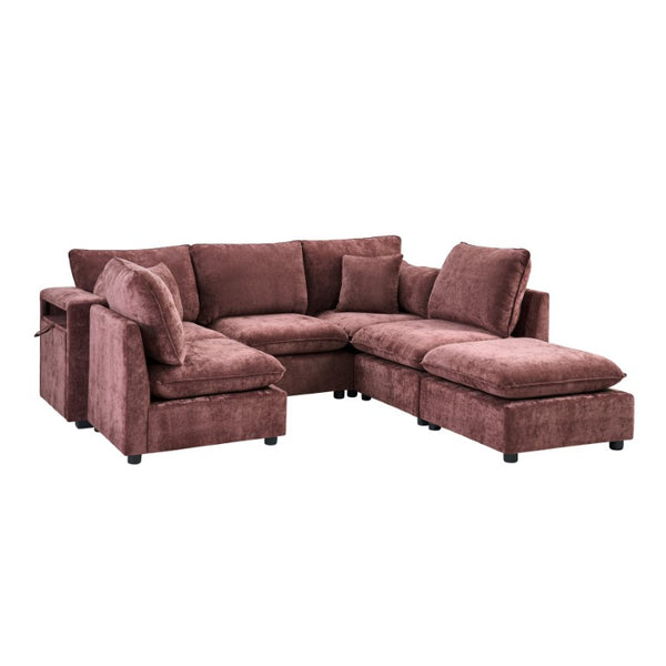 English Elm Modern Chenille Modular Sectional Sofa with USB Charging Storage Armrests and Sleeper N719S002300J