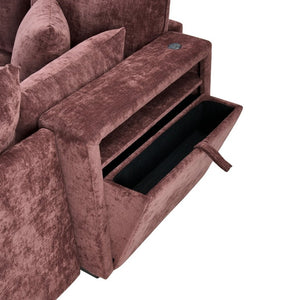 English Elm Modern Chenille Modular Sectional Sofa with USB Charging Storage Armrests and Sleeper N719S002300J