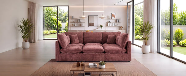English Elm Modern Chenille Modular Sectional Sofa with USB Charging Storage Armrests and Sleeper N719S002300J