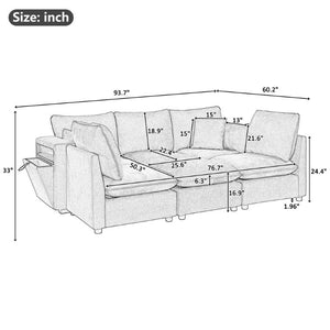English Elm Modern Chenille Modular Sectional Sofa with USB Charging Storage Armrests and Sleeper N719S002300J