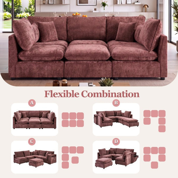 English Elm Modern Chenille Modular Sectional Sofa with USB Charging Storage Armrests and Sleeper N719S002300J