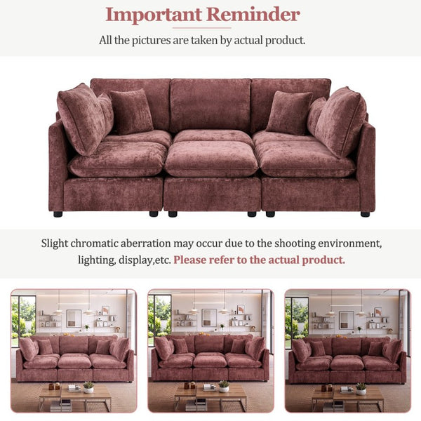 English Elm Modern Chenille Modular Sectional Sofa with USB Charging Storage Armrests and Sleeper N719S002300J