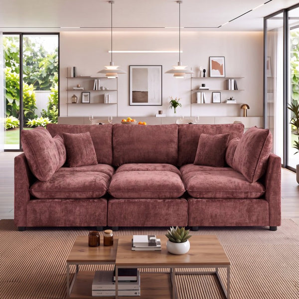 English Elm Modern Chenille Modular Sectional Sofa with USB Charging Storage Armrests and Sleeper N719S002300J