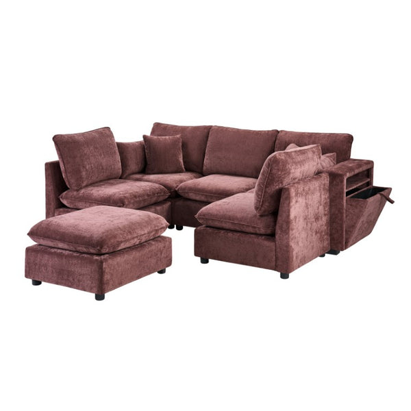 English Elm Modern Chenille Modular Sectional Sofa with USB Charging Storage Armrests and Sleeper N719S002300J