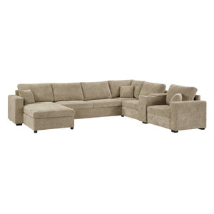 English Elm 5‑Seat Modular U-Shape Sectional with Chenille Upholstery Storage Drawer and Cup Holders Brown N719S002350D