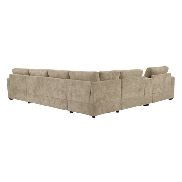 English Elm 5‑Seat Modular U-Shape Sectional with Chenille Upholstery Storage Drawer and Cup Holders Brown N719S002350D