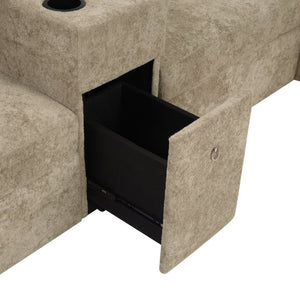 English Elm 5‑Seat Modular U-Shape Sectional with Chenille Upholstery Storage Drawer and Cup Holders Brown N719S002350D