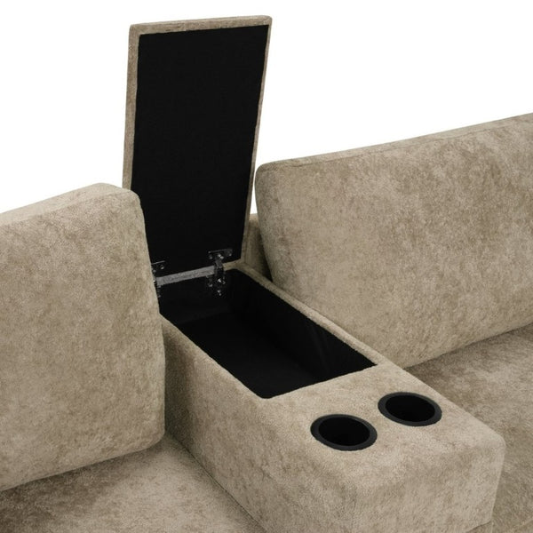 English Elm 5‑Seat Modular U-Shape Sectional with Chenille Upholstery Storage Drawer and Cup Holders Brown N719S002350D