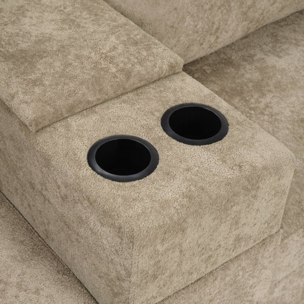 English Elm 5‑Seat Modular U-Shape Sectional with Chenille Upholstery Storage Drawer and Cup Holders Brown N719S002350D