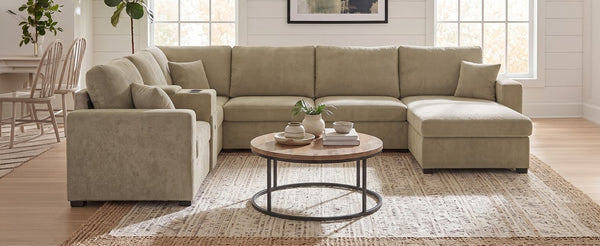 English Elm 5‑Seat Modular U-Shape Sectional with Chenille Upholstery Storage Drawer and Cup Holders Brown N719S002350D