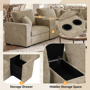 English Elm 5‑Seat Modular U-Shape Sectional with Chenille Upholstery Storage Drawer and Cup Holders Brown N719S002350D