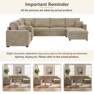 English Elm 5‑Seat Modular U-Shape Sectional with Chenille Upholstery Storage Drawer and Cup Holders Brown N719S002350D