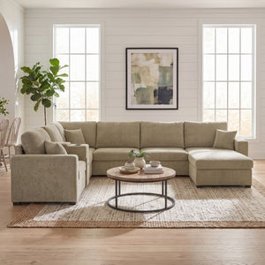 English Elm 5‑Seat Modular U-Shape Sectional with Chenille Upholstery Storage Drawer and Cup Holders Brown N719S002350D