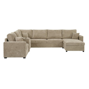 English Elm 5‑Seat Modular U-Shape Sectional with Chenille Upholstery Storage Drawer and Cup Holders Brown N719S002350D