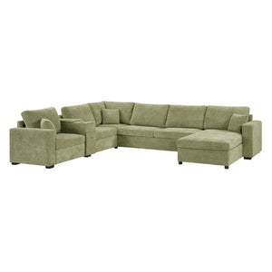 English Elm 5‑Seat Modular U-Shape Sectional with Chenille Upholstery Storage Drawer and Cup Holders Green N719S002350F